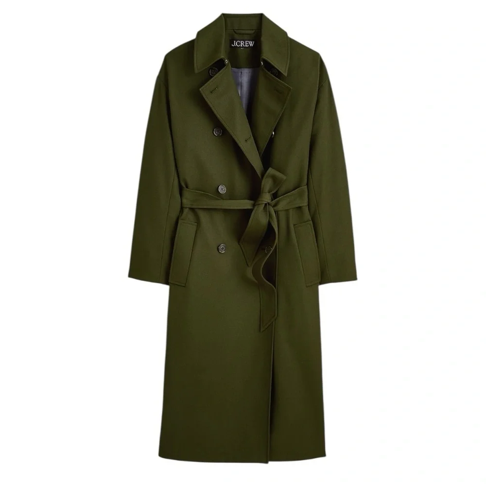 J Crew Green Trench Coat in Wool Blend Brilliant Spruce NWT Size 6